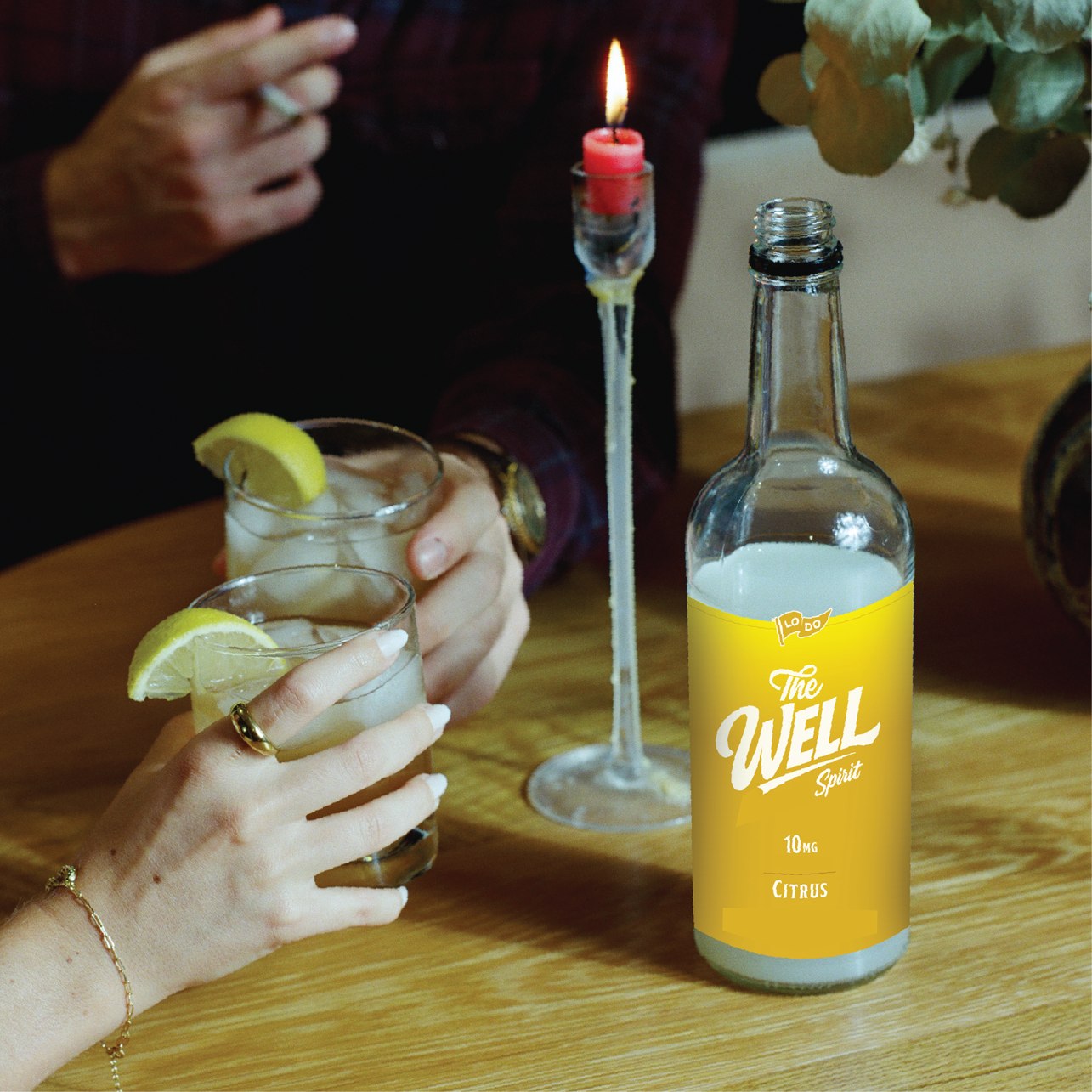 LoDo 3-Bottle Bundle bottles poured, Well, Blueberry & Citrus THC Spirits