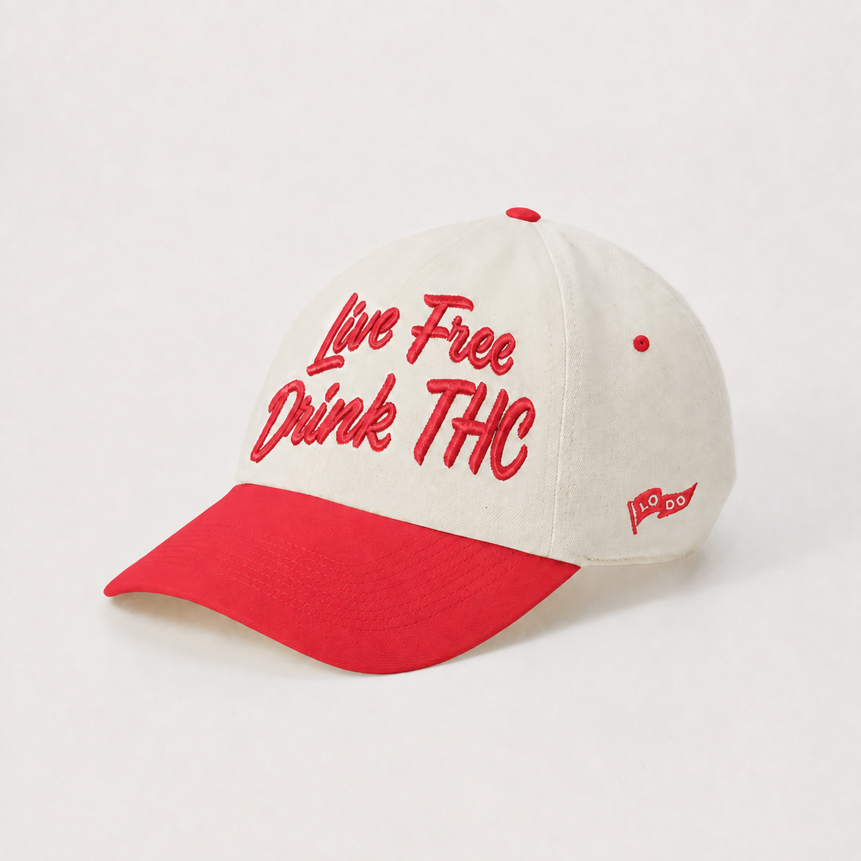 Live Free Drink LoDo THC hat, red