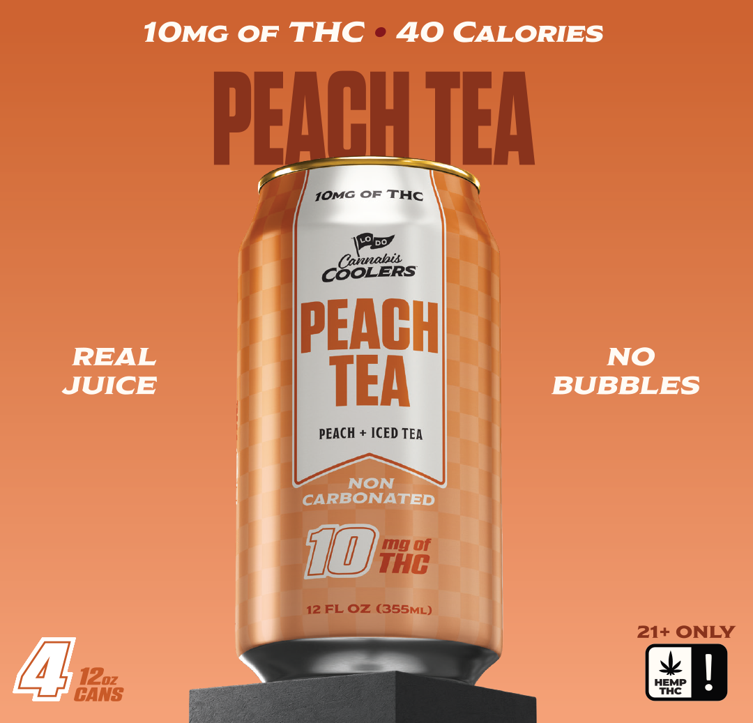 LoDo Cannabis Cooler 4-pack, Peach Tea 10mg hemp-derived Delta-9 THC cans